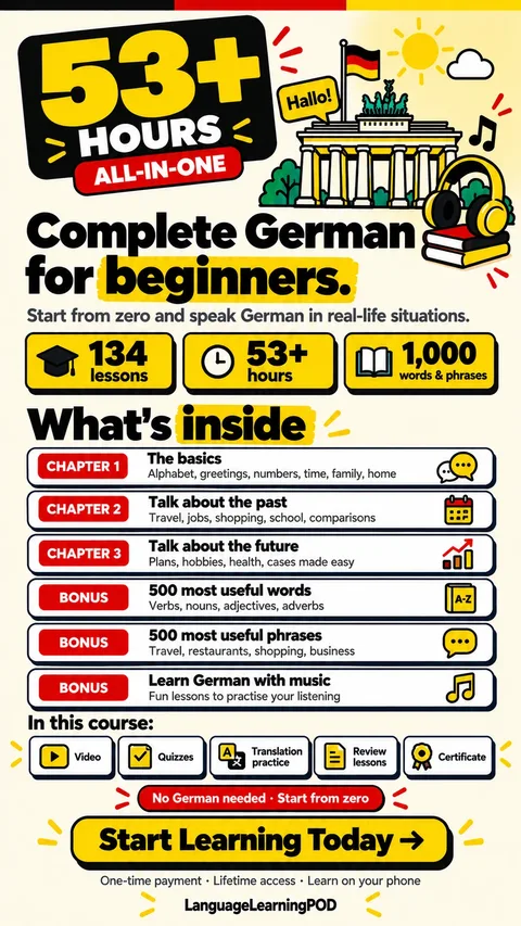 Complete German for beginners, 53+ hours
